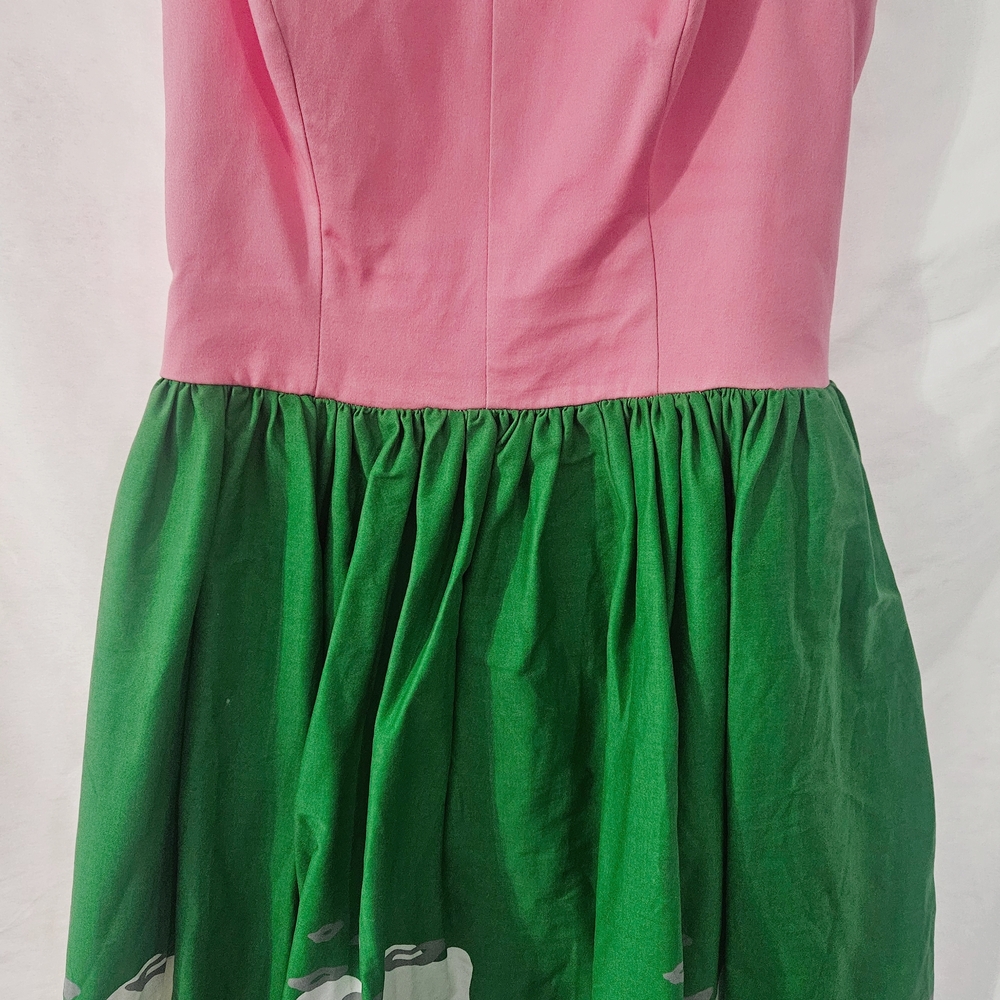 Large Pinup Couture PUG Mary Blair Disney Trains Border Midi Dress EUC
